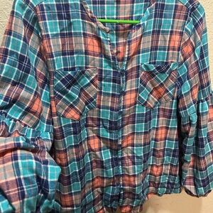 Plaid Button Down Shirt - Blue and Pink